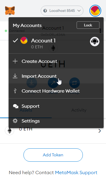 MetaMask import account button