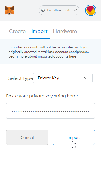 MetaMask import private key